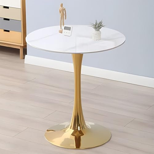 Generisch Runder Tisch für Wohnung Coffee Shops Hotel Gewerben Weiß Glänzender Tisch Bistrotisch Beine Gold 60 * 75cm