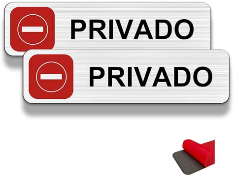 FloraVigo, Letrero para puerta panel privado, 2 unidades, 19 x 5 cm, aluminio cepillado, impermeable, para interior/exterior, panel de aluminio con adhesivo (PRIVADO)