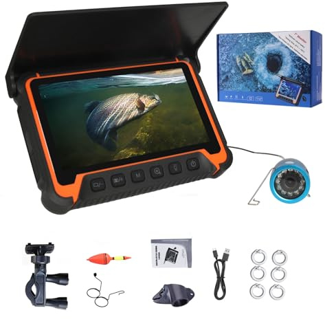 Portable Fish Finder Camera, 7 IPS Monitor Underwater Fishing Video | with Sun Visor, 4000mAh Battery, 30M Cable, IP68 Waterproof, 1000TVL HD Large Screen, 8 IR LEDs, for Lake, Boat, Ice Fishing