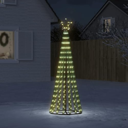 Festnight Luces Arbol Navidad para Exterior con Poste de Metal, Arbol de Navidad con Luces, Arbol de Navidad 180 cm, Fácil Montaje, Decoración de Navidad para Interior Exterior, Blanco cálido