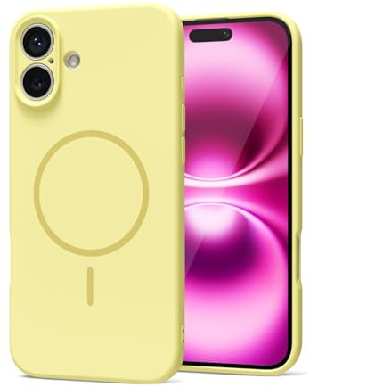 LoeoeL Magnetic Phone Case for iPhone 16 Plus Case Silicone, Cute Slim Thin Phone Cover Compatible with MagSafe for Women, Girly Soft Rubber Gel Mag Safecase with Camera Protection, Yellow