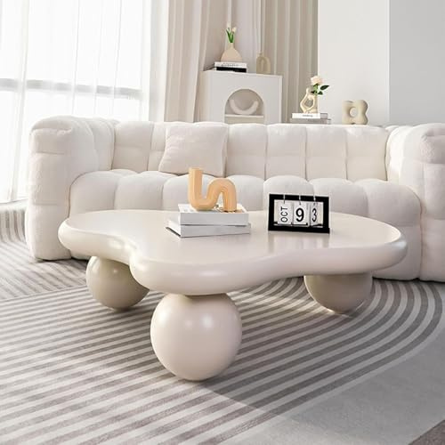Table basse - Design moderne et unique de nuage irrégulier avec 3 pieds en boule pour salon et chambre à coucher, montage facile