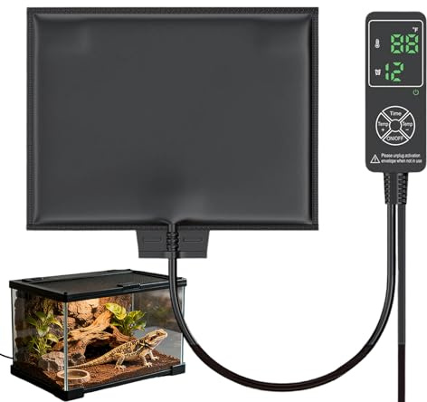 Reptile Heating Mattress – Thermostat Controlled Temperature Mat, Timer Function | Adjustable Heat, Pet Amphibian Turtle Snake Lizard Gecko Care Aid for Hermit Crab Plants