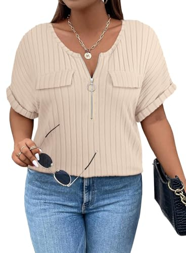 Gemulate Plus Size Tops for Women 26-32 Uk 5xl/6xl Scoop Neck T Shirts for Women Plus Size Short Sleeve Tunic Summer Ladies Tops Loose Lightweight T-Shirt Beige XXXXX-Large