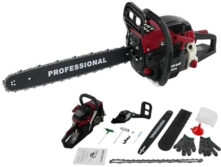 Motosega a benzina professionale 58CC 2,4KW 20 pollici Motosega silenziosa con sistema di doppia sicurezza, freno a catena e lubrificazione automatica Motosega per boscaioli, giardinaggio