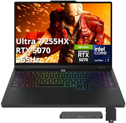 Lenovo Legion Pro 5i 16 WQXGA 165Hz Gaming Laptop, Intel Ultra 7 255HX (Beats i9-14900HX), GeForce RTX 5070, 16GB DDR5, 2TB Storage(1TB SSD+1TB Docking Station), Backlit Keyboard, Win11, Black
