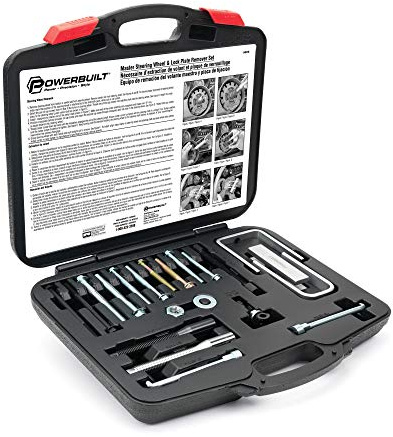 Powerbuilt Master Steering Wheel and Lock Plate Puller Kit, Foreign and Domestic Vehicles, 16 Piece Car Repair Tool Set - 648748