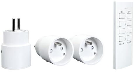 Kit 3 prises marche/arrêt commandées à distance + telecommande, portée 70m, 433,92 Mhz, 3680W max, 16A, 230V - Tibelec