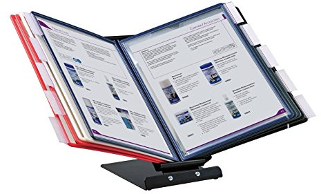 ProfiOffice Metall-Sichttafelsystem A4 – 360° Tischständer & Wandhalter | Für Büro, Lager & Gastro: 360° drehbarer Tisch- & Wandständer aus Stahlblech; inklusive 10 mehrfarbige A4-Sichttafeln
