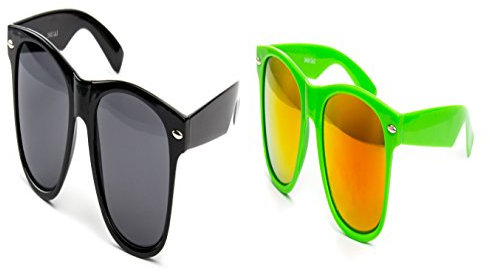 Ciffre 2 er Set Partybrille Sonnenbrille Brille Nerd Brillen Schwarz Feuer Glas Neon Grün