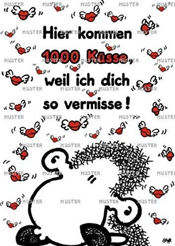 sheepworld - 50403 - Postkarte, Nr. 23, Schaf, Hier kommen 1000 Küsse, weil ich dich vermisse!