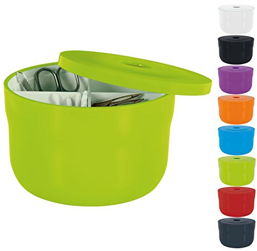 Spirella Kosmetikorganizer Cocco mit individuell verstellbaren Fächern Aufbewahrungsbox für Make Up und Schmuck 15x9cm mit Deckel Grün