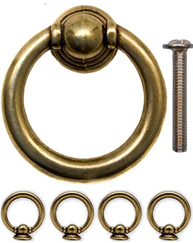 Fuxxer 4x Antik Schubladen-Griffe Ring-Ösen, Eisen-Griffe, Messing Bronze Design, 35mm
