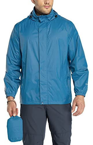 33,000ft Regenjacke Herren Leicht Wasserdicht Faltbare Regenmantel mit Kapuze Fahrrad Rain Windbreaker Windjacke Camping Outdoor Blau XXL