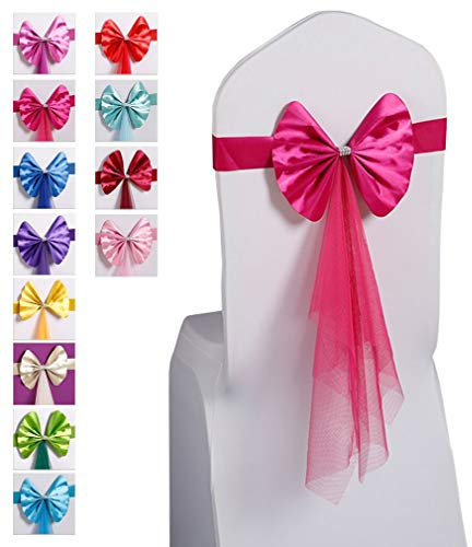 COMVIP 10Pcs Ruban de Chaise Mariage Nœud Décoratif Stretch Coulissant Rose Vif