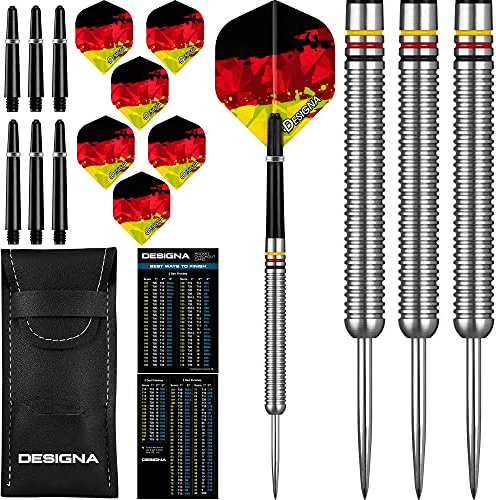 Dartfellas 22 g 90% Wolfram Deutschland Deutschland Flagge Patriot X Steel Tip Dart Set, Flights & Schäfte enthalten (je 2 Sets), mit Reiseetui, 22 g