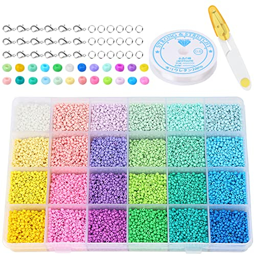 24000 Piezas Bolitas para Hacer Pulseras, 2mm Abalorios Pulseras, 24 Colores Cuentas Pulseras, Kit para Hacer Pulseras, Cuentas de Colores con Cierres para Diy Manualidades Niña, Collares, Missangas