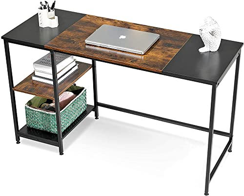 Homesbrand Computer Desk, Home Office Desk with Storage Shelves, Desks & Workstation for Home Working, PC Study Writing Table, Industrial Wooden Desk for Bedroom,Living room 150x50x75cm