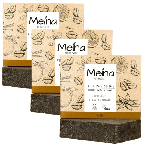 Meina Naturkosmetik - Bio Peeling Seife mit Kaffee, Naturseife ohne Palmöl, Zertifiziert, Vegan, Nachhaltig, Handgemacht, Wie ein festes Duschgel - 100g