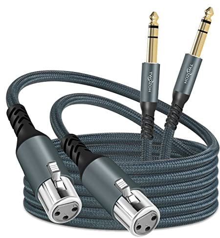 Twozoh Câbles XLR Femelle vers TRS de 6,35 mm 2M Lot de 2, Tressés Jack Stéréo équilibré vers XLR Câble de Microphone 2 Pièces (Professionnel/HiFi)