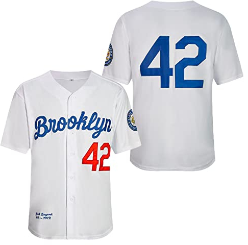 Herren Baseballtrikot Nummer 42 Vintage Bestickt Retro Lightsout Trikots Shirts Schwarz, Weiss/opulenter Garten, Klein