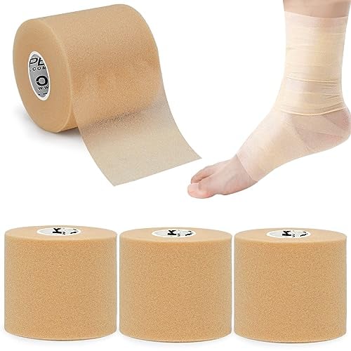 OK TAPE Prewrap Tape (4 Rollen) Leichtschaum Unterlage für Sport,Schutz für Knöchel, Handgelenke, Hände und Knie Hautverletzungen und Kleberückstände Vermeiden, 7cm x 27m,Beige