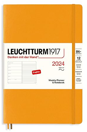LEUCHTTURM1917 367814 Wochenkalender & Notizbuch Softcover Paperback (B6+) 2024, 12 Monate, Rising Sun, Englisch