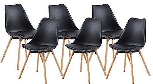 anrekl Esszimmerstühle 6er Set, Gepolsterter Küchenstuhl Essstühle mit Massivholz Buche Bein für Esszimmer Wohnzimmer Schlafzimmer Küche, Schwarz