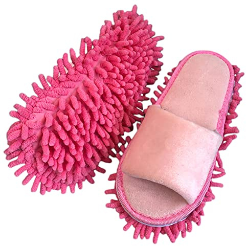 Volicph Zapatillas de limpieza con zapatillas desmontables de microfibra para limpieza de suelos, paño para el polvo, zapatillas de mopa, zapatos de limpieza, terciopelo rosa, 35/38 EU