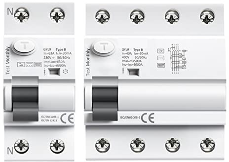 B Type RCCB disjoncteur à courant résiduel DC ELCB 2P 4P 40A 63Amp 30mA 100mA 300mA Type B 6KA RCD 1 pièces (Size : 4P 40A 300mA)