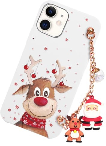 Yoedge Weihnachten Handykette Handyhülle für iPhone 12/iPhone 12 Pro 6,1 Hülle mit Band, Weihnachts Schutzhülle mit Muster Hirsch, Weich Silikon TPU Stoßfest Christmas Case Cover für iPhone 12, Weiß