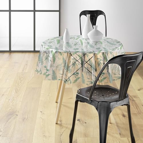 Douceur d'Intérieur Aurea Tischdecke, rund, transparent (Durchmesser 140 cm), bedrucktes PVC 14/100E