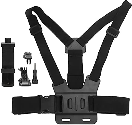 Action Camera Chest Strap, Adjustable Mobile Phone Chest Strap Bracket, Chest Mounting Strap with Action Camera Mounting Bracket Kit + Rotatable Mobile Phone Holder