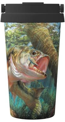 FUkker Tazza da caffè isolata, tazza da viaggio da 500 ml Tazza da caffè tumbler isolata in acciaio inossidabile,Pesca