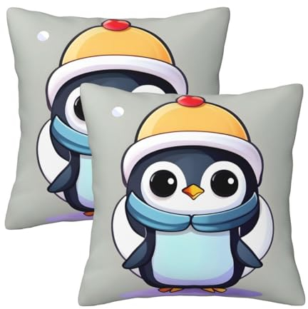 WURTON Weicher Kissenbezug mit süßem Pinguin-Druck, für Couch und Sofa, als Geschenk für Zuhause