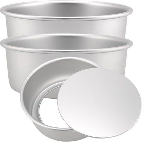 ZOENHOU 3PCS 8 Inches Aluminium Cake Tin, Round Deep Aluminum Cake Pan with Removable Bottom, Silver Aluminum Cake Molds with Loose Base for Baking