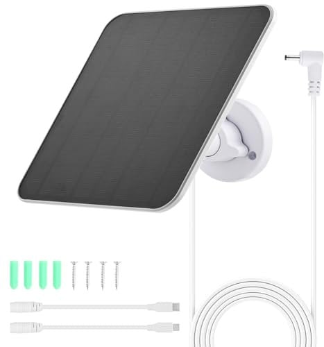 Solarpanel für Ringkamera, 5 W Solar-Ladegerät, kompatibel mit Ring Stick Up Cam/Pro Akku, Spotlight Cam Plus/Pro Akku, inklusive Zylinderstecker auf USB-C/Typ-C-Adapter, wasserdicht, 3 m Kabel (weiß)