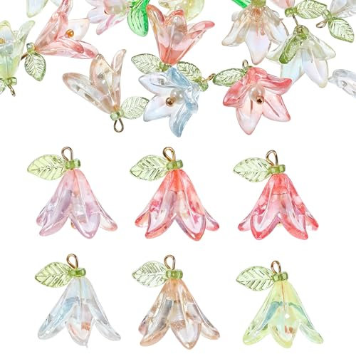 Xinjoduz 20 Stück Anhänger Set, Perlen Blumen, Charms Armband Anhänger für Armbänder, Bunte Blumen Themen Kleine Charms zum Basteln von Halsketten Armbändern Ohrringen Schmuckherstellung