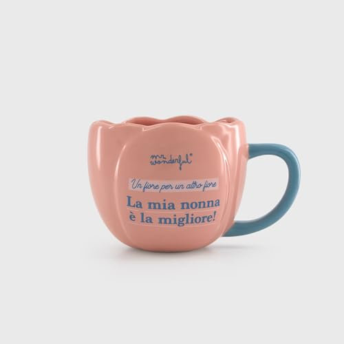 Mr.Wonderful - Tazza - Un fiore per un altro fiore, Mia nonna è la migliore! - Tazza in ceramica a forma di rosa con messaggio per le nonne - Regalo per la festa della mamma
