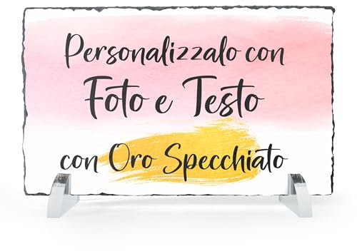 Ferdinando Famà Foto su pietra personalizzata Ardesia personalizzata con foto e testo (Cm 26,5x16), personalizzabile con stampa oro e argento rilievo - Regalo con foto personalizzato