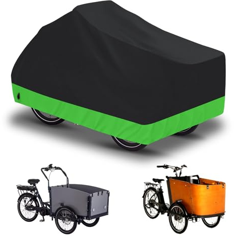 Lastenrad Abdeckung 420D Oxford-Stoff Fahrradabdeckung Wasserdicht Outdoor Fahrradgarage Wetterfest Lastenfahrrad Abdeckplane Abdeckung, Schwarz und Grün