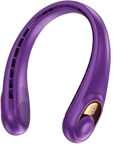 Neck Fan, Portable Bladeless Neck Fans with LED Display, 360° Airflow, 4000mAh Rechargeable Battery, Super Quiet Hands-Free Personal Wearable Fan for Indoor Outdoor, Grape