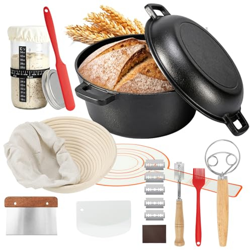 LZRBUBO Gusseisen Topf Brot Backen 26cm mit Sauerteig Starter Set