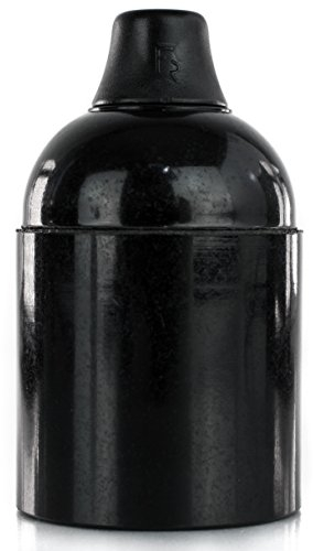 Retro Lampenfassung aus Bakelit, Fassung E27 Glattmantel schwarz mit Klemmnippel