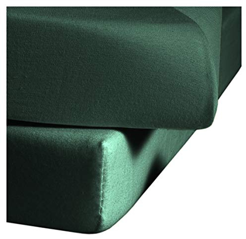 fleuresse Jenny C klassisches Jersey-Spannlaken, 100% Baumwolle, mit praktischem Rundumgummi, Fb. Jagdgrün, Größe 100 x 200 cm, auch passend für 90 x 190/200