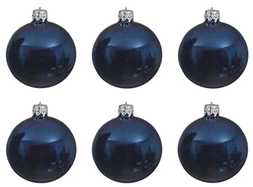 SELEZIONE VARZI 1956 Weihnachtskugeln Glas mundgeblasen 8cm x 6er Box Christbaumkugeln dunkelblau Navy blau glänzend