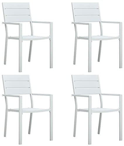 vidaXL 4X Gartenstuhl Terrassenstuhl Balkonstuhl Stuhl Gartensessel Gartenstühle Stühle Gartenmöbel Sessel Balkonstühle Weiß HDPE Holz-Optik