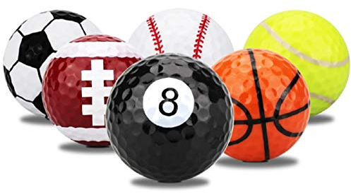 LL-Golf® 6er Set Sport Golfbälle im Fußball, Basketball, Baseball, Billard, Football und Tennis Design/Golfgeschenk/Geschenk für Golfer/Geschenkidee