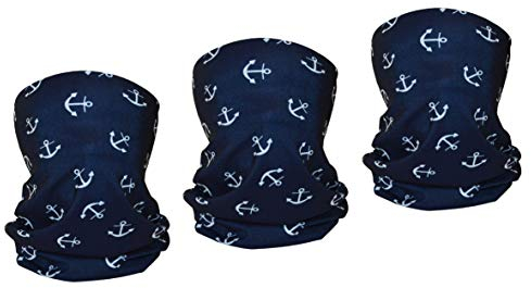3er-Set / 3 Stück Multifunktionstuch Schlauchschal Gesichts- & Mundschutz Läufer Kopfbedeckung Schlauchtuch Maske Fahrrad Sturmhaube Sport Halstuch Bikertuch Kopftuch Anker-Muster Blau