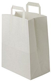 GREENBOX weiße Papiertüten mit Griff I umweltschonende Papiertüte aus Kraftpapier I Geschenktüte biologisch abbaubar, Tüten kompostierbar I 25 x weiße Papiertragetaschen mit Henkel 18x8x22 cm
